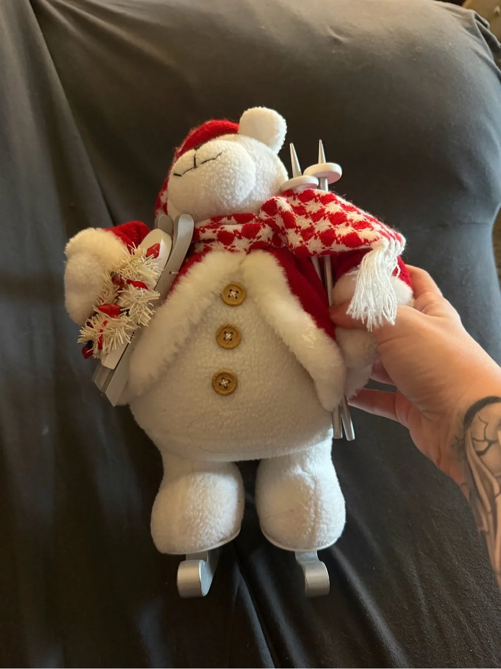 Holiday Red & White Plush Bear Christmas Decoration